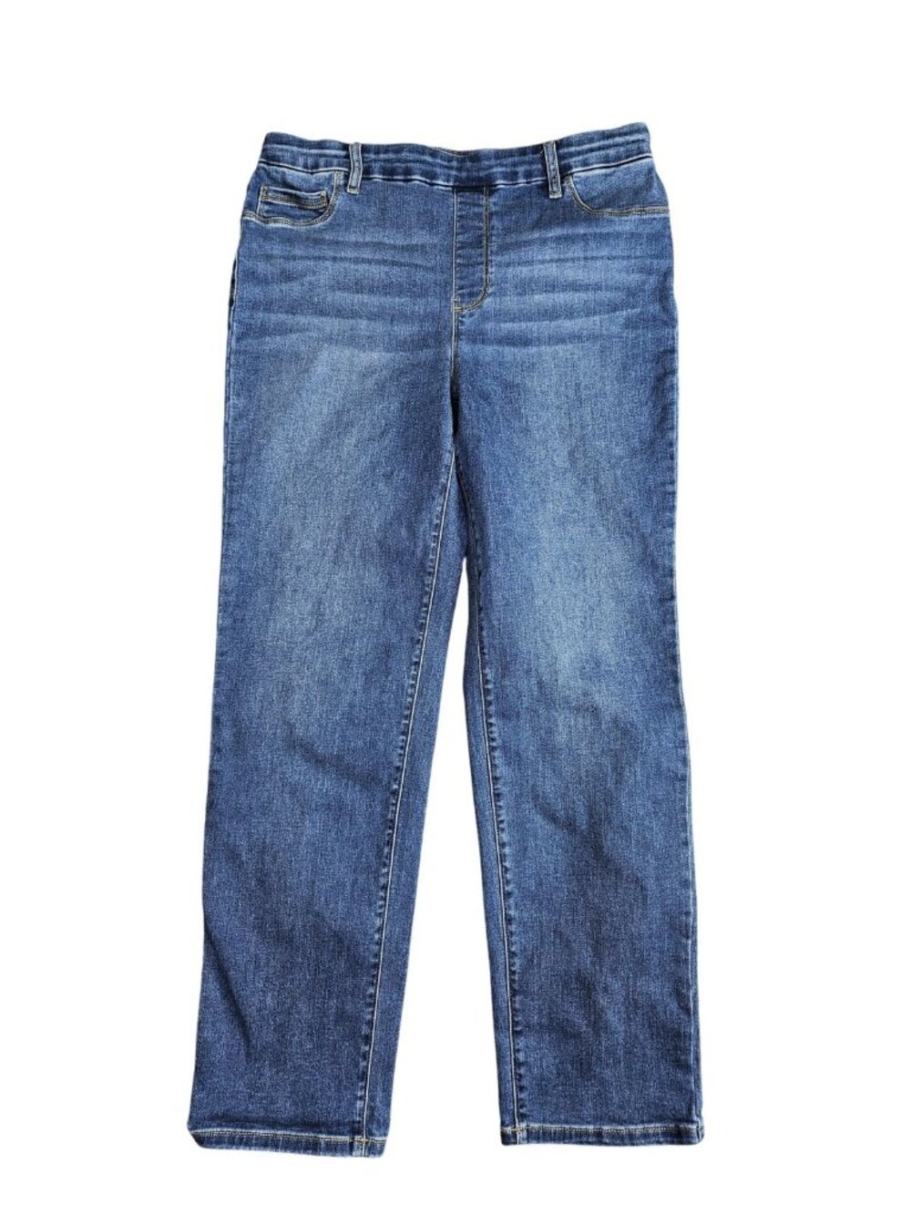 Time And Tru High Rise Pull On Straight Jeans Womens M Blue Med Wash Stretch